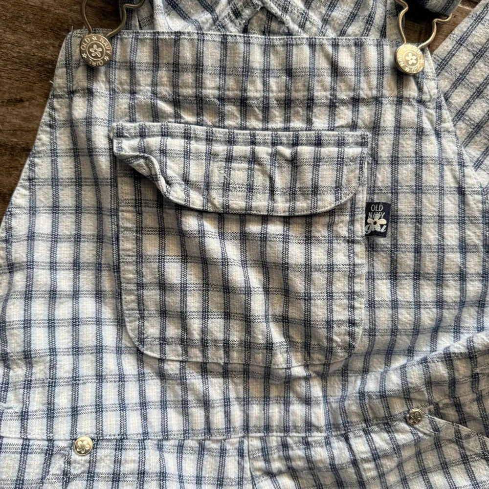 Old Navy Vintage Kids Cottagecore Plaid Bib Overalls,Blue White, 12